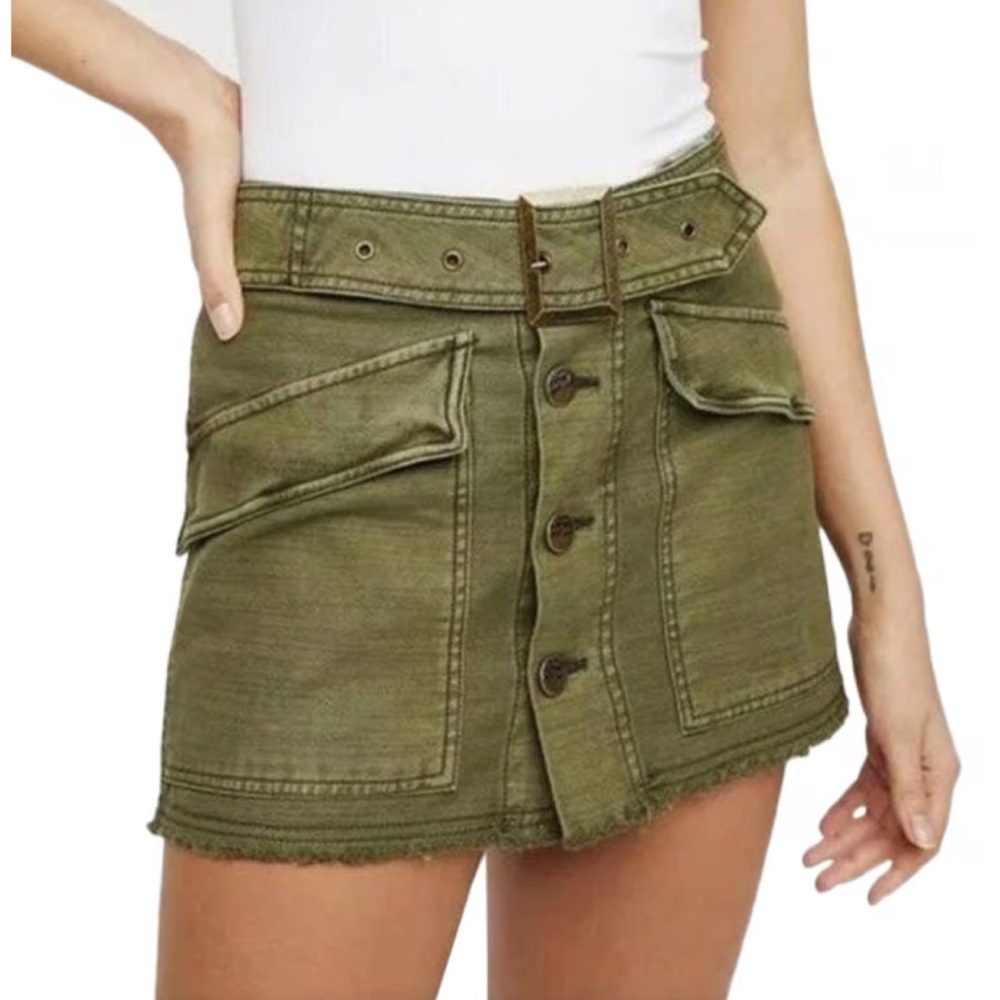 Free People Green Mini Skirt size 2